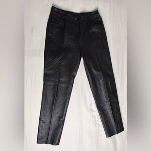 Vintage Metrostyle Black Leather Pants with Slight Pleating
Size 8